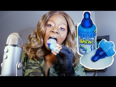 RASPBERRY Baby Bottle Pop SOUR Dip ASMR Eating Sounds