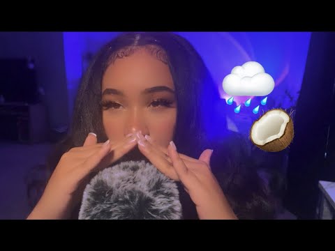 ASMR Coconut Rain Trigger🥥🌧️(layered mouth sounds + word repetition)