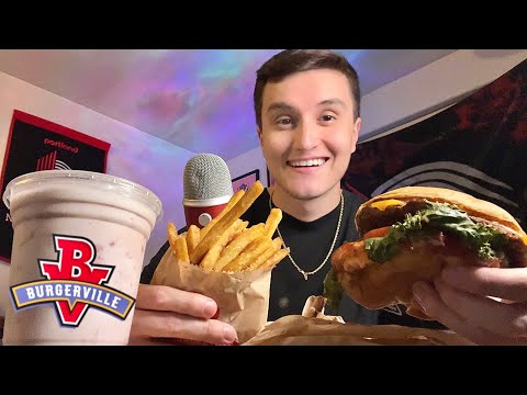 ASMR Burgerville Burger & Fries Mukbang 🍔🍟 (eating sounds)