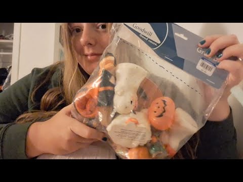 ASMR- Opening Goodwill Grab Bag- Vintage Halloween Items Show and Tell Haul with Whispers & Rambling