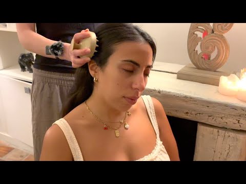 ASMR massage, hair brushing, and scalp scratches to help you fall asleep 🌻(real person, whispered)