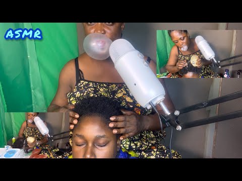 ASMR✨SOFT WHISPER GUM BLOWING, CRACKING AND LONG NAIL SCRATCHING ON MY SISTER.