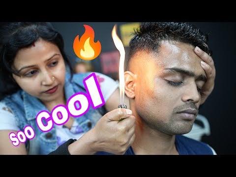 She Doing ASMR Ear Massage With Fire | ASMR Fire Massage By Barber Girl Chaitali | Ear Finger ASMR