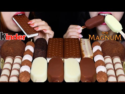 ASMR MILK & WHITE CHOCOLATE MAGNUM ICE CREAM BARS, KINDER BUENO, MARSHMALLOW KABOB, CHEESECAKE 먹방