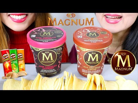 ASMR MAGNUM ICE CREAM PINTS & PRINGLES 매그넘 아이스크림 리얼사운드 먹방 アイスクリーム 冰淇淋 Kem cây | Kim&Liz ASMR