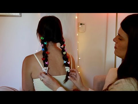 ASMR Classic Hair Play & Hairstyles On Emily 🦋 Braiding, Hair Brushing, Clips (Whisper)