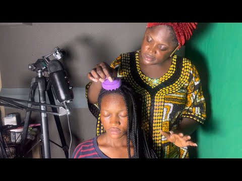 ASMR✨VITAMIN E OIL, MASSAGING, SCRATCHING BETWEEN MY SISTERS BRAIDS, GUM CRACKING WITH SOFT WHISPER.