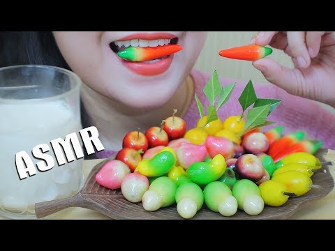 ASMR MINI FRUIT-SHAPE MUNG BEAN DESSERT , SOFT CHEWY EATING SOUNDS | LINH-ASMR