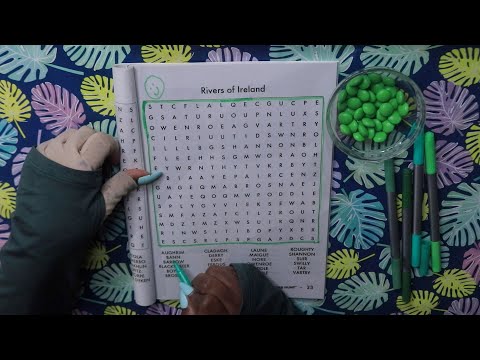 RIVERS OF IRELAND WORD SEARCH GREEN CHOCOLATE GEMS ASMR EATING SOUNDS