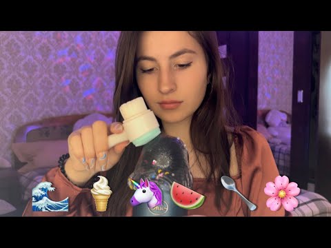 Asmr emoji triggers in 1 minute 🍉🦄🍦🌸🌊🥄
