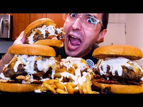 ASMR EATING RANCH BURGERS AND FRIES ! * MUKBANG NO TALKING * NOMNOMSAMMIEBOY