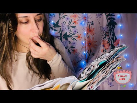 ASMR Relaxing Magazine Page Turning/ Finger Licking (bonus~ crinkly water damaged paper sounds)