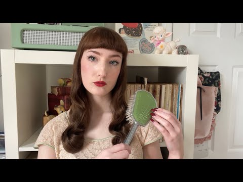 ASMR style my vintage hair with me - brushing, whispering, and tapping