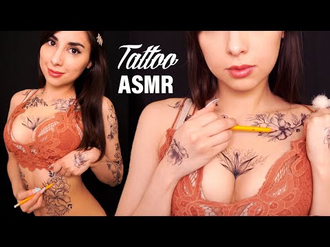 ASMR Tattoo Tracing on my Body to Give YOU Tingles ✏️👀  (Skin Sounds, Visual Triggers, Whispered)