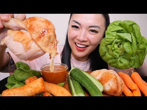 ROTISSERIE CHICKEN + FRESH VEGGIES + RADDISH KIMCHI (ASMR EATING SOUNDS) NO TALKING | SAS-ASMR