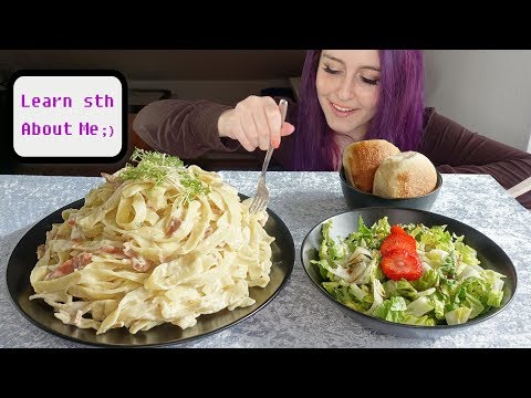 Creamy Fettucine Alfredo Pasta Mukbang + Q&A | Full Face Eating Show 🍝🥗🍝