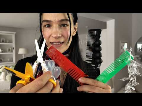 different combs and scissors asmr