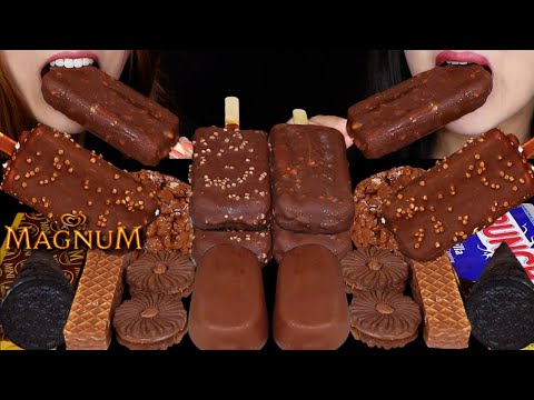 ASMR CRUNCHY CANDY ICE CREAM BARS, MINI MAGNUM ICE CREAM BARS, OREO CHOCOLATE CONE, FUDGE ROUNDS 먹방