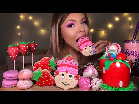 ASMR STRAWBERRY SHORTCAKE, CHOCOLATE COVERED STRAWBERRIES, MOCHI ICE CREAM, BUBBLE TEA MUKBANG