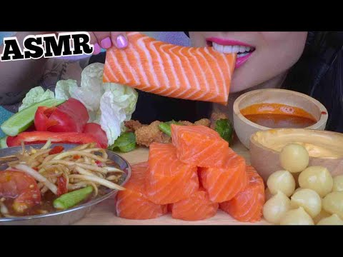ASMR SUSHI GRADE SALMON SLAB SASHIMI + FIRE SAUCE + SPICY MAYO (EATING SOUNDS) NO TALKING | SAS-ASMR