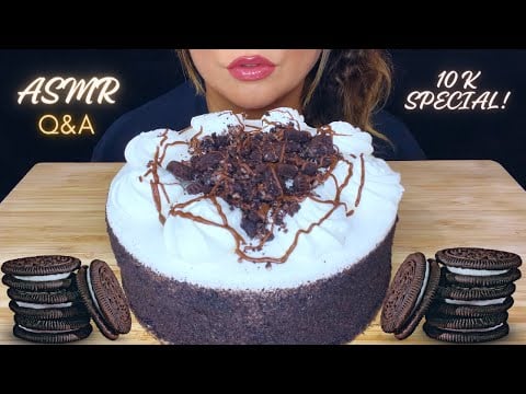 ASMR COOKIES AND CREAM CAKE | 10K SPECIAL (whispering) Q&A