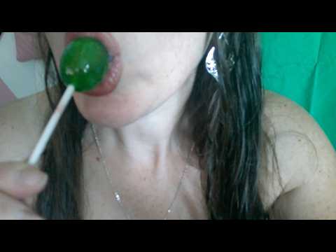 asmr green lollipop and mouth sounds and gum chewing