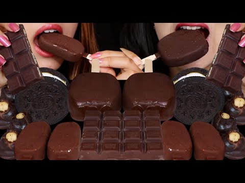 ASMR DARK CHOCOLATE DESSERTS! MINT DOVE ICE CREAM, OREO SANDWICH, RITTER SPORT, MINI ICE CREAM BARS