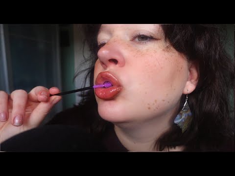 ASMR soft, intense mouth sounds, no talking (spoolie nibbling, pencil noms, lip oil)