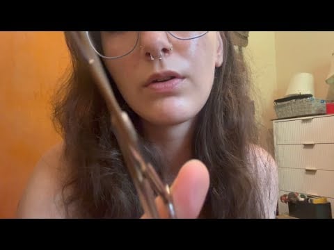 lofi asmr haircut/style role play (cutting, combing, curling your hair with camera touching)