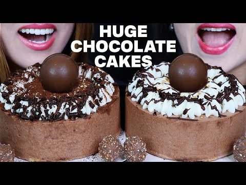 ASMR HUGE CHOCOLATE CREAM CAKES *BIG BITES* EATING SOUNDS चॉकलेट केक sjokoladekake ケーキ 초콜릿 케이크 먹방