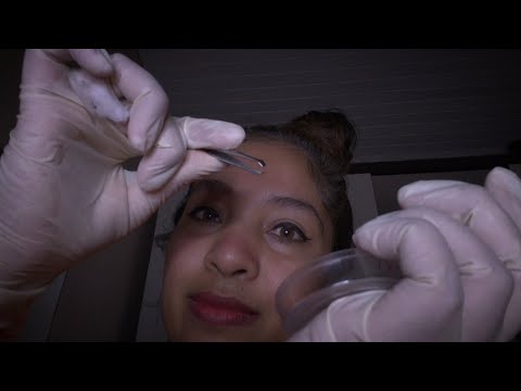 ASMR Esteticista: Coloração e Modelagem de sobrancelhas e cílios- luvas, pinça, tinta, escovinha e +