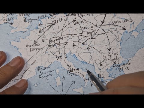 ASMR maps: The first Barbarian Invasions in Europe with facts | ASMR map tracing  whispering
