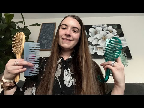 ASMR Role Play: Brushing Your Hair with 9 Different Combs and Brushes (real hair sounds)