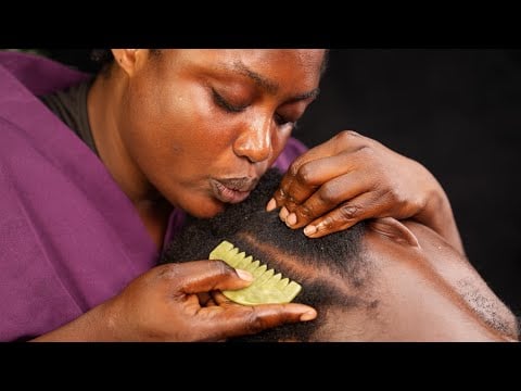 ASMR Whispering | Vitamin E Capsule Face Massage, African Hair Parting, Scalp & eyebrow  Scratching
