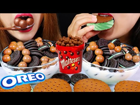 ASMR MALTESERS + MINT CHOCOLATE CHIP OREO CEREAL + MINT ICE CREAM SANDWICHES 리얼사운드 먹방 | Kim&Liz ASMR