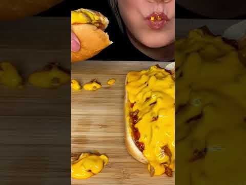 Big Cheesy Chili Dogs 🥵 #asmreating #shorts #mukbang #ytshortsvideo