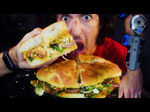 ASMR Cooking and Eating CHEESY Sausage PIZZA Sandwich ! * mukbang no talking * nomnom