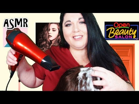 ASMR Shampoo Hair Wash & Blow Dry Hair Salon Roleplay (Real Hair, Hair Dryer, Hair Brushing, Spray)