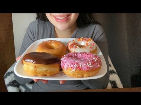 SWEET ASSORTED DONUTS ASMR *BOSTON CREME, STRAWBERRY FROSTED, GLAZED, VANILLA FROSTED*