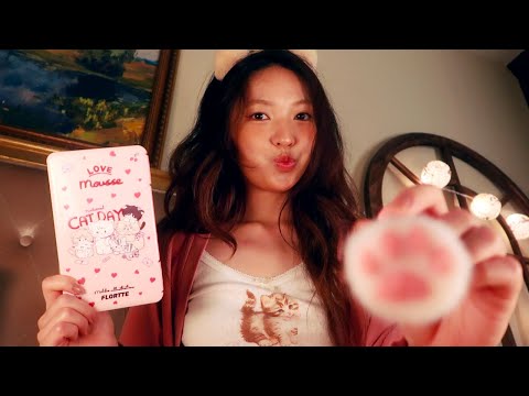 ASMR | Cozy Rainy Day Makeover for Cat Lovers 🎀🐈🌧 (cat themed makeup products)+{layered sounds}