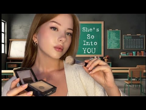 ASMR | Girl That Secretly Has A Crush On You Does Your Makeup In Class(roleplay, personal attention)