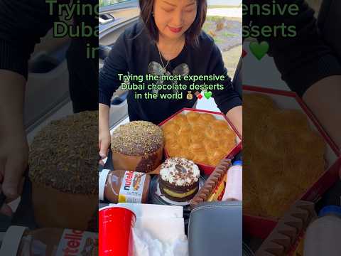 Trying the most expensive Dubai chocolate desserts in the world… #food #eating #mukbang