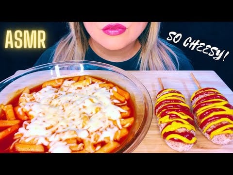 ASMR CHEESY CORN DOGS + SPICY RICE CAKES MUKBANG 먹방 (NO TALKING) EATING SOUNDS