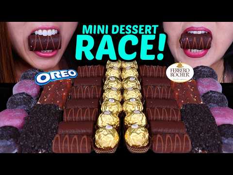ASMR MINI DESSERT RACE! Dove ice cream bars, Ferrero Rocher, mochi *behind the scenes* VLOG 먹방