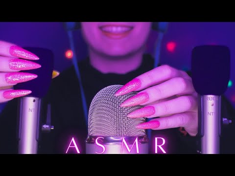 ASMR Sleep Inducing Mic Scratching - Brain Massage with DIFFERENT MICS 🎤 & Nails 🩷 No Talking 4K