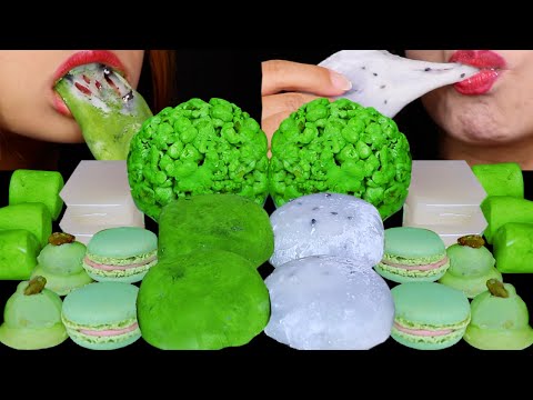 ASMR MATCHA BLACK SESAME FRESH CREAM MOCHI, MINI WATERMELON MACARONS, CREAM COOKIES, MARSHMALLOWS 먹방