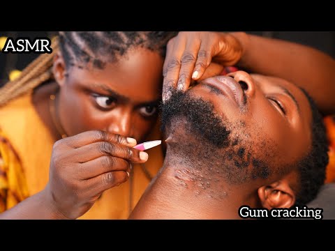 ASMR relaxing beard nitpicking,neck massage,soft gum  ingrown hair pullout, ear and nape massage 