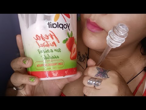 ASMR Comiendo yogurth con cuchara de cristal #asmr #mouthsounds