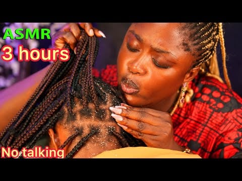 Difficulty sleeping? ASMR✨Long nails scalp scratching, mouth sound on braids & relaxing ear cleaning