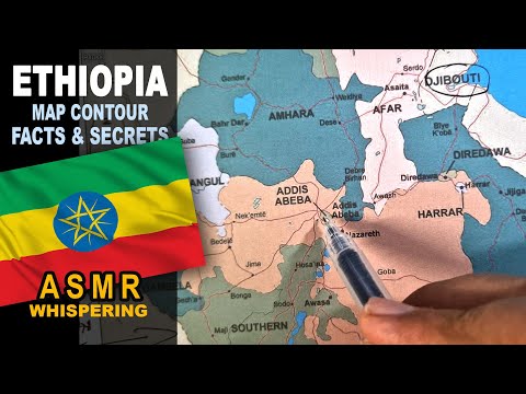 ETHIOPIA map contour drawing with its regions facts and secrets | ASMR geography whispered facts